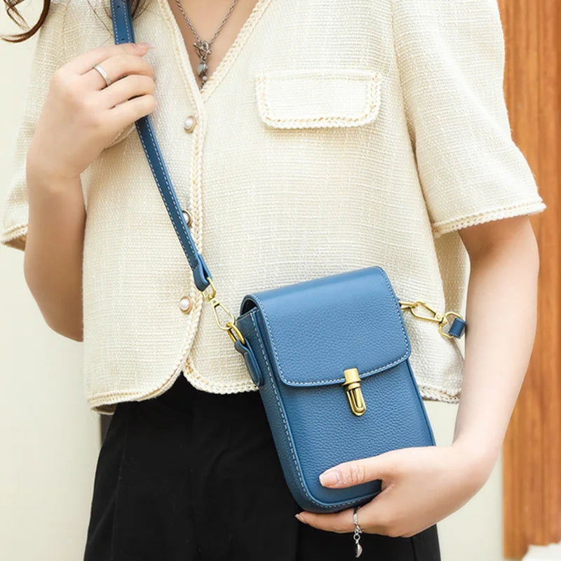 Cowhide Leather Mini Messenger Bag Women Hangbag Purse Girls Phone Bag