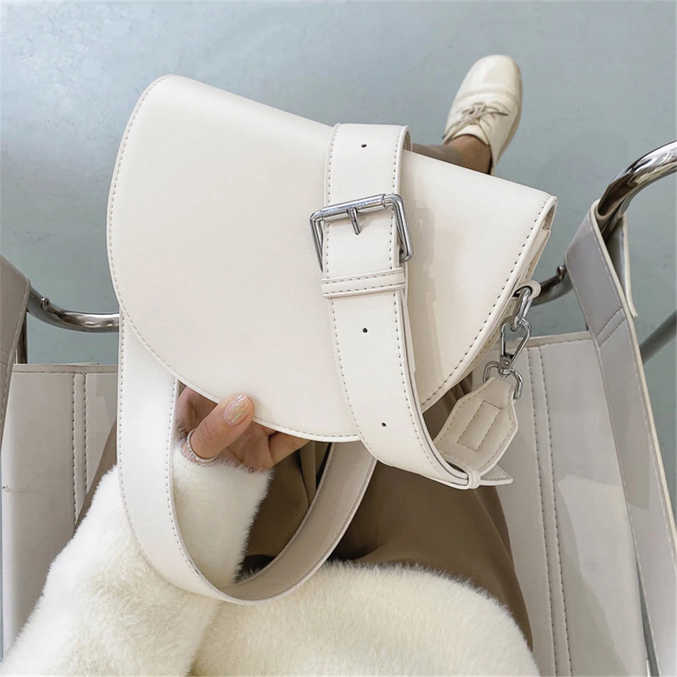 Vintage Leather Saddle Bag Women's Crossbody Handbag