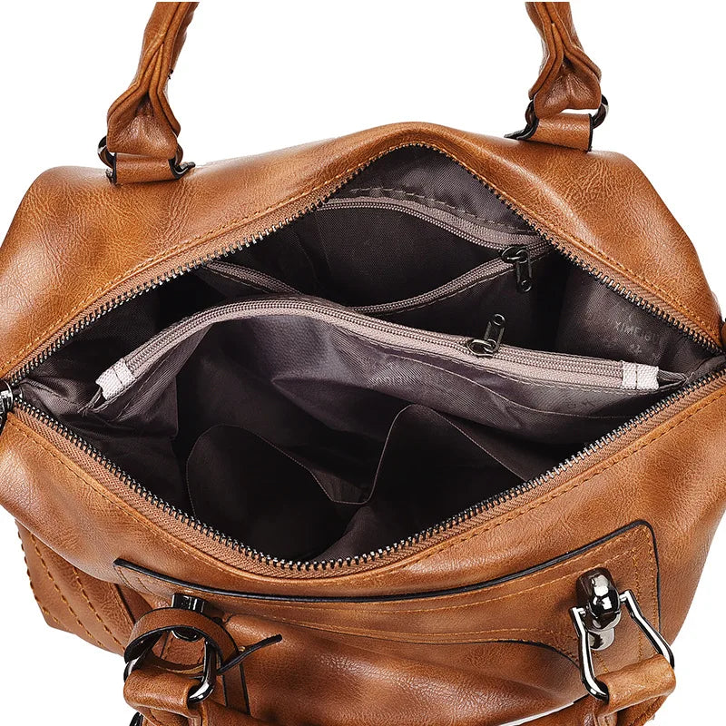 Retro Leisure Shoulder Bag Large Capacity Women Handbags Soft Leather Crossbody