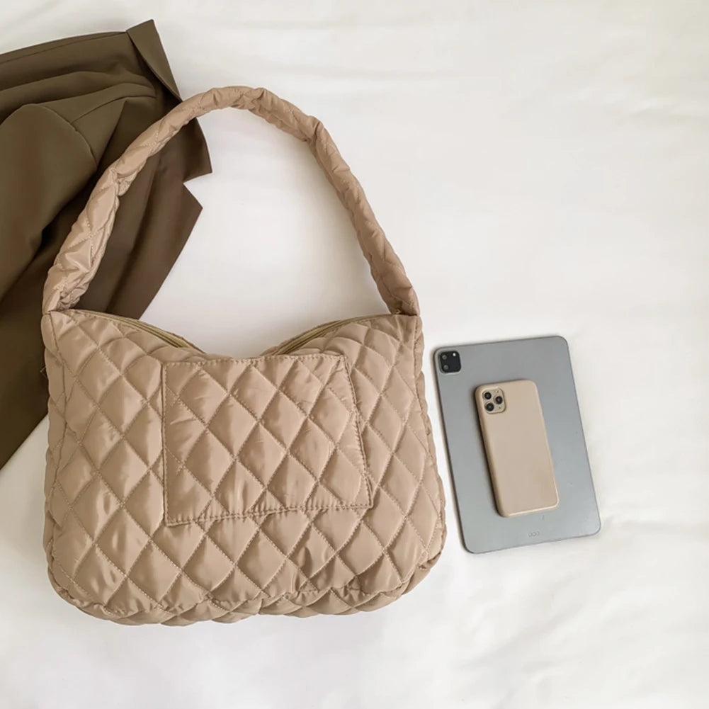 Rhombic Pattern Shoulder Bag Space Cotton Handbag Women Large Capacity Tote Bags