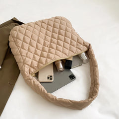 Rhombic Pattern Shoulder Bag Space Cotton Handbag Women Large Capacity Tote Bags