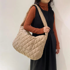 Rhombic Pattern Shoulder Bag Space Cotton Handbag Women Large Capacity Tote Bags