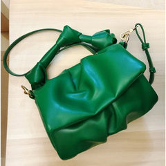 Ruched Women Handbags Soft PU Leather Crossbody Bag Green