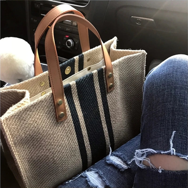 Vintage Striped Tote Bag for Women