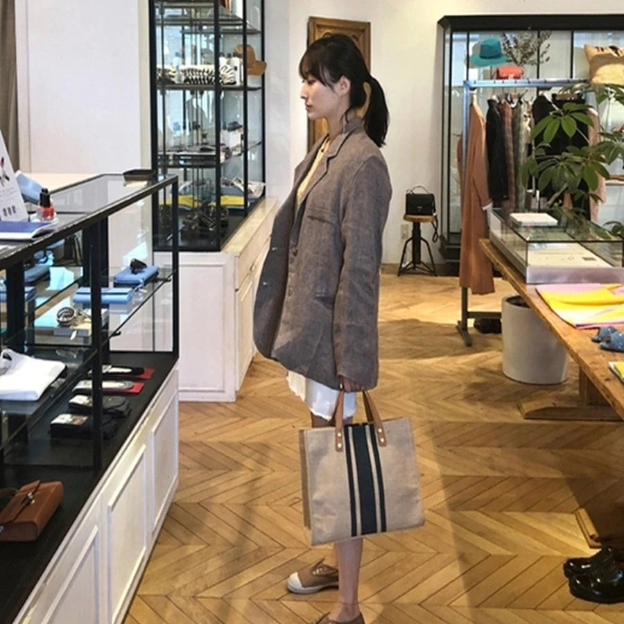 Vintage Striped Tote Bag for Women