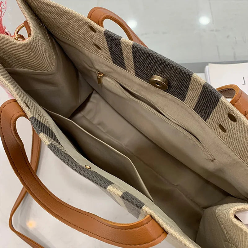 Vintage Striped Tote Bag for Women