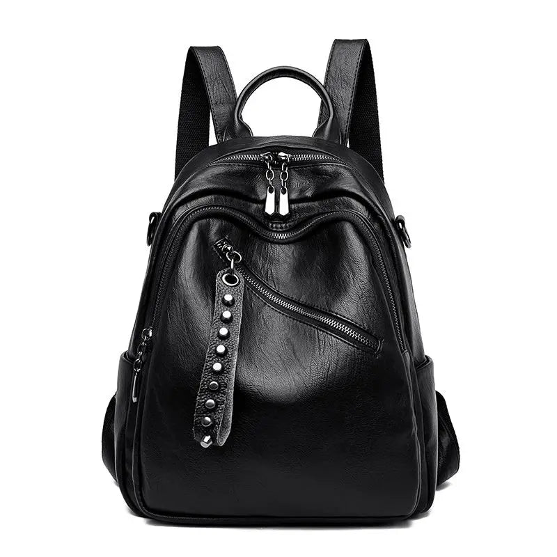 Solid Women PU Leather Backpack Bag High Capacity Shoulder Travel Y26