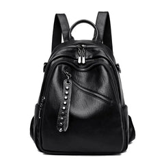 Solid Women PU Leather Backpack Bag High Capacity Shoulder Travel Y26