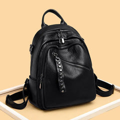 Solid Women PU Leather Backpack Bag High Capacity Shoulder Travel Y26