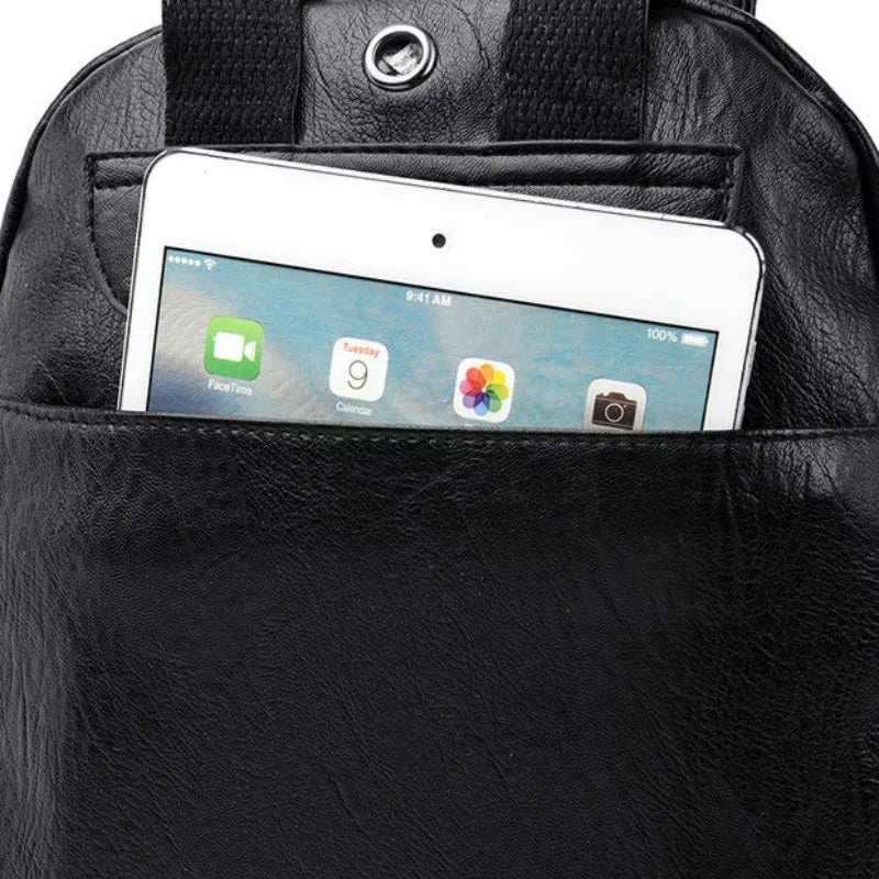 Solid Women PU Leather Backpack Bag High Capacity Shoulder Travel Y26