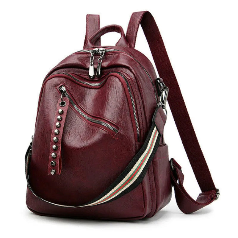 Solid Women PU Leather Backpack Bag High Capacity Shoulder Travel Y26