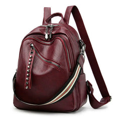 Solid Women PU Leather Backpack Bag High Capacity Shoulder Travel Y26