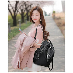 Solid Women PU Leather Backpack Bag High Capacity Shoulder Travel Y26