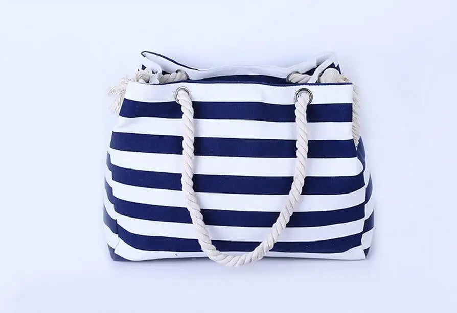 Stripe Shoulder Handbag Rough Striped Beach Bag