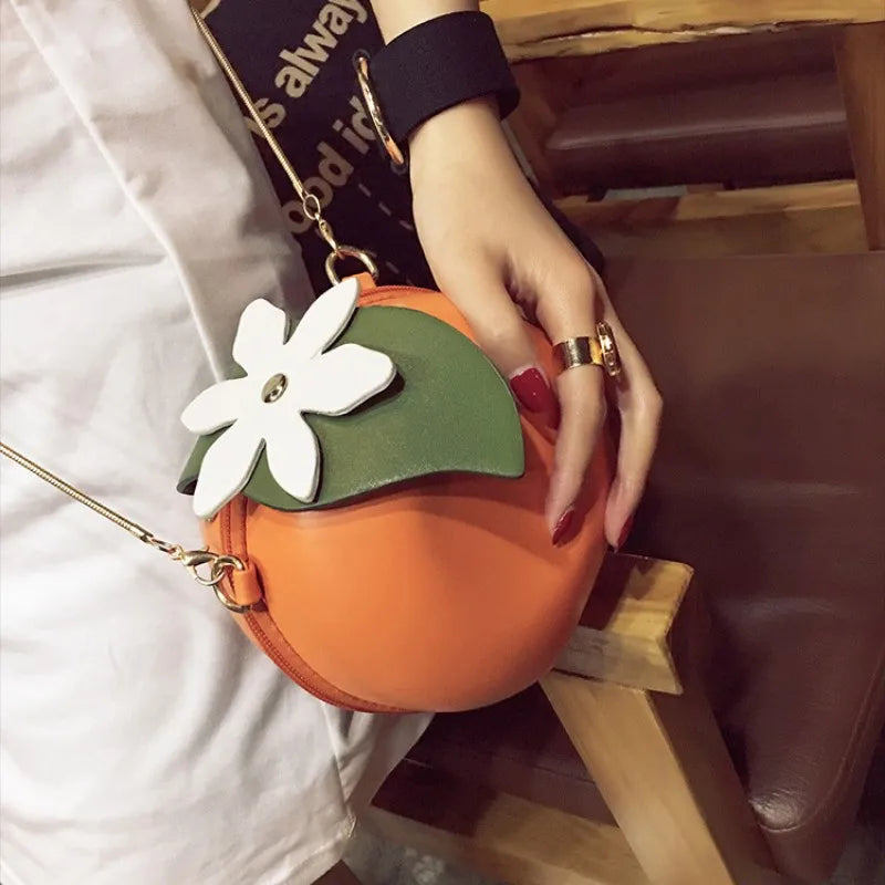 Spring Round Messenger Bag Women's Chain Orange Small