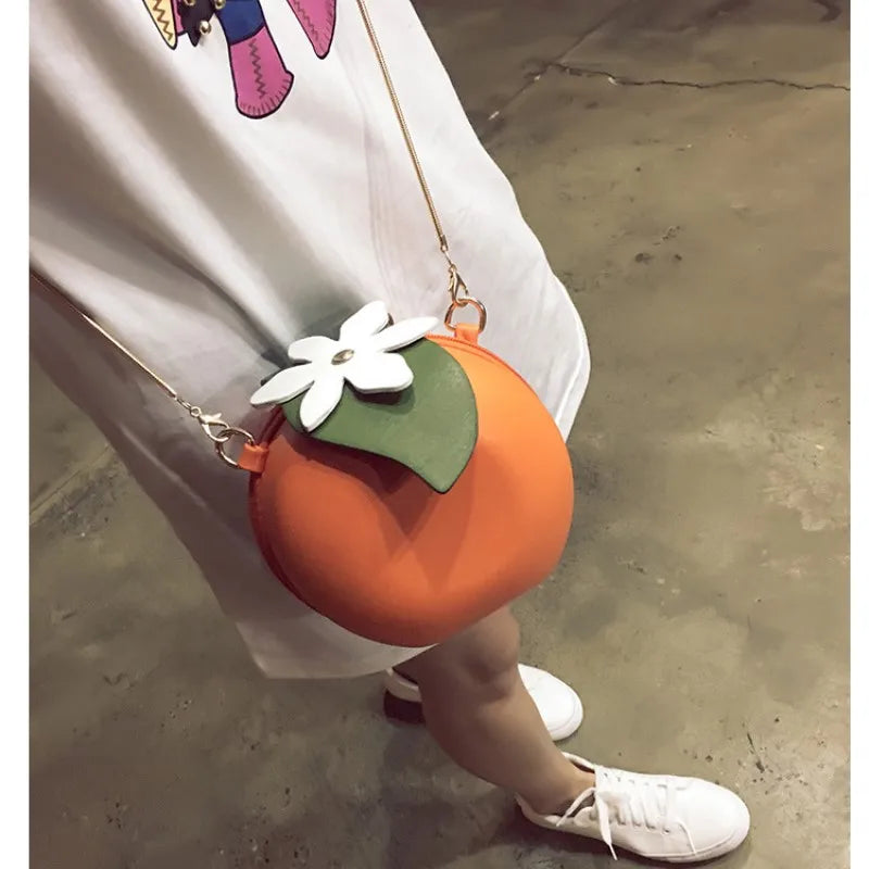 Spring Round Messenger Bag Women's Chain Orange Small