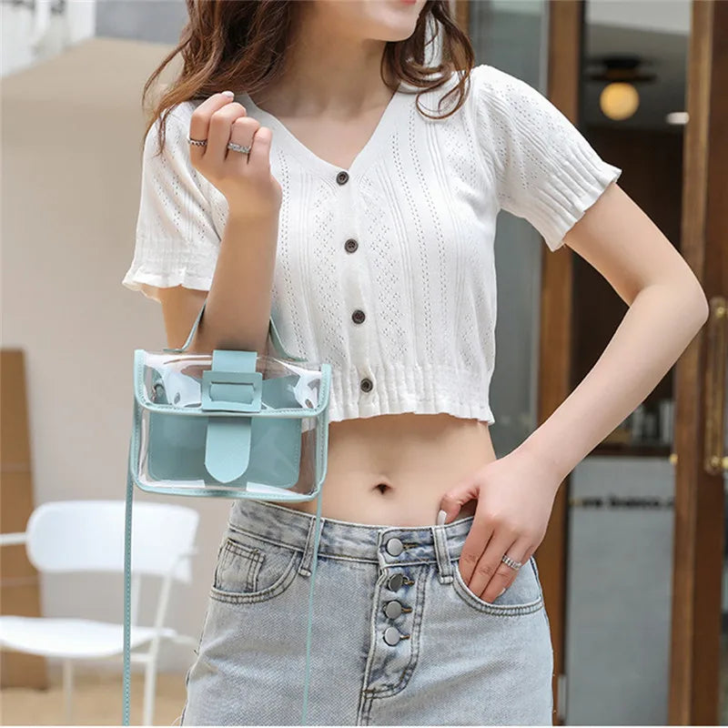 Women's Transparent Sling Bag PVC Shoulder Messenger Sweet Lady Bag