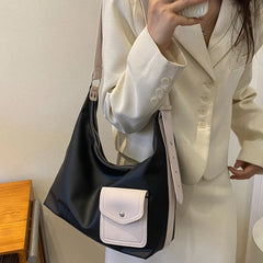 Women PU Shoulder Bag Casual Handbag Tote Bag With Pocket