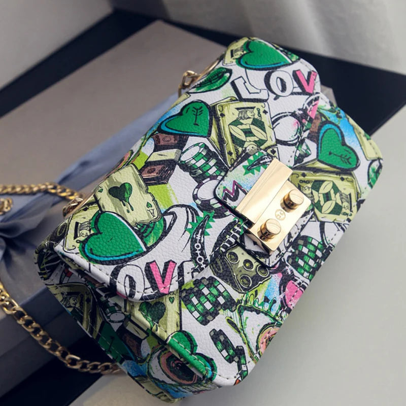 Summer Graffiti Women Shoulder Bag High Chain Mini Bag Messenger Clutch