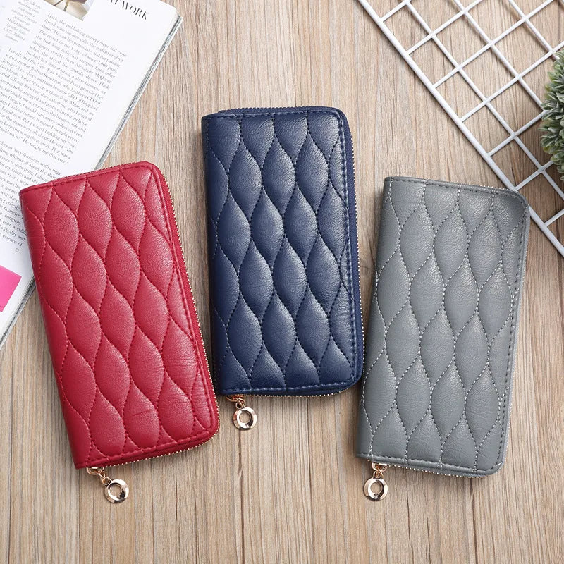 Summer Embroidered Ladies Hand Wallet Grid Multi-card Slot Zipper Puese