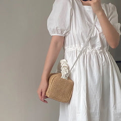 Summer Straw Woven Bag Retro Pleat Square Beach Bag