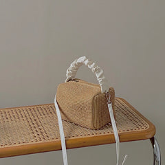 Summer Straw Woven Bag Retro Pleat Square Beach Bag