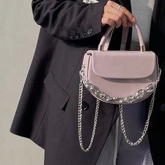 Summer Saddle Bag Women's Textured Chain Shoulder Bag
