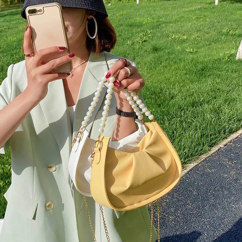 Summer Pleated Handlebags For Women PU Cloud Bags Armpit Bag Shopping Shoulder B