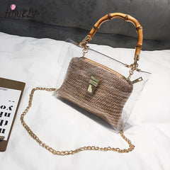Small Beach Handbag Transparent Women Hand Bags Chain Straw bag