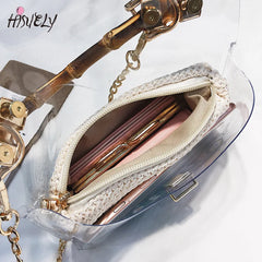 Small Beach Handbag Transparent Women Hand Bags Chain Straw bag