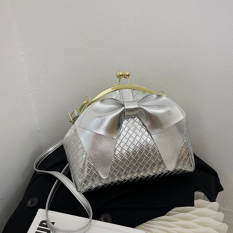 Women Soft Leather Woven Handbag Tote Evening Party Clutch Crossbody Bag
