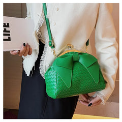 Women Soft Leather Woven Handbag Tote Evening Party Clutch Crossbody Bag