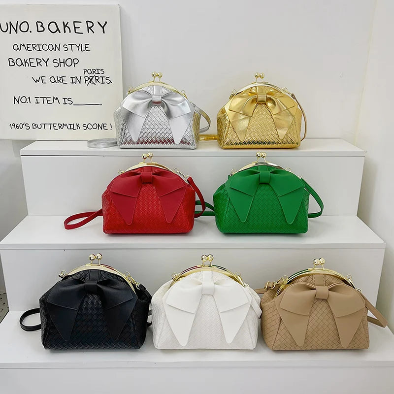 Women Soft Leather Woven Handbag Tote Evening Party Clutch Crossbody Bag