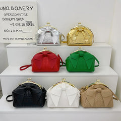 Women Soft Leather Woven Handbag Tote Evening Party Clutch Crossbody Bag