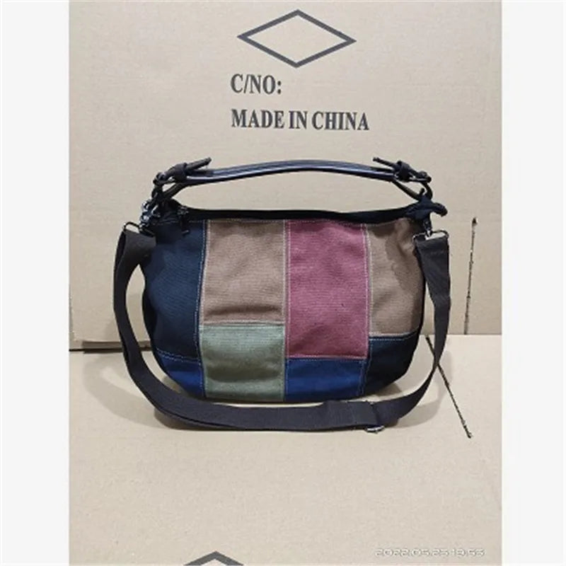 Women Canvas Shoulder Bags Patchwork Handbags Tavel Totes Cross Body Bags