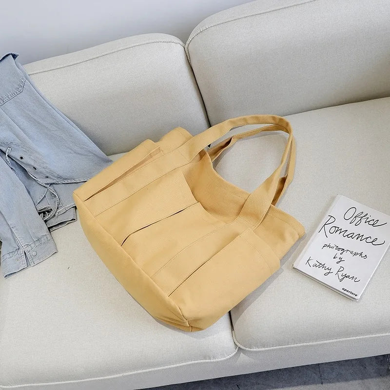 Canvas Casual Shopper Solid Travel Shoulder School Shopping Bags Women's Tote Ba