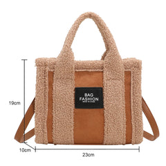 Women's Faux Suede Fur Splicing Tote Small Bag Purse