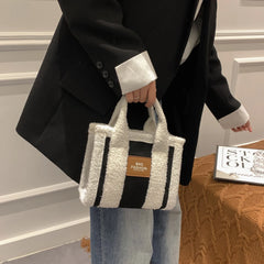 Women's Faux Suede Fur Splicing Tote Small Bag Purse