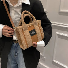 Women's Faux Suede Fur Splicing Tote Small Bag Purse