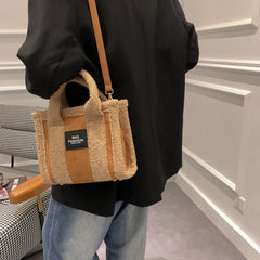 Women's Faux Suede Fur Splicing Tote Small Bag Purse