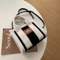 Women's Faux Suede Fur Splicing Tote Small Bag Purse