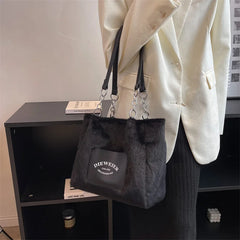 Faux Fur Top Handle Tote Beige Chain Shoulder Bag Lady Handbag
