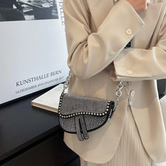 High-Grade Chain Diamond Crossbody Saddle Bag