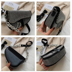 High-Grade Chain Diamond Crossbody Saddle Bag