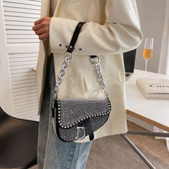 High-Grade Chain Diamond Crossbody Saddle Bag