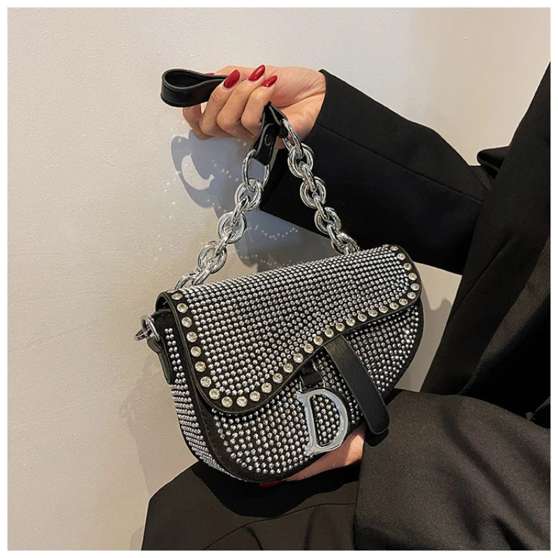 High-Grade Chain Diamond Crossbody Saddle Bag