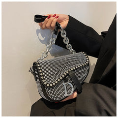 High-Grade Chain Diamond Crossbody Saddle Bag