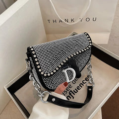 High-Grade Chain Diamond Crossbody Saddle Bag