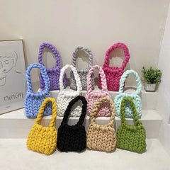 Chunky Knit Crossbody Bag Acrylic Chain Purse Woven Crochet Bag