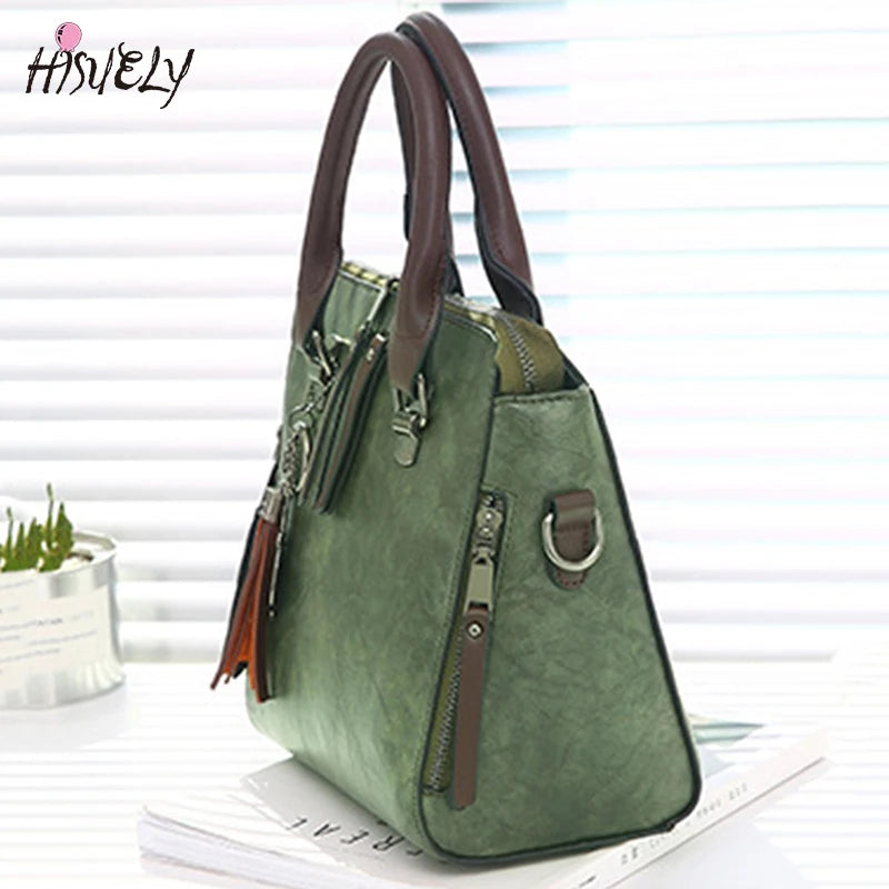 Vintage Women Leather HandBags Ladies Messenger Bag Tassel Crossbody Shoulder Ba
